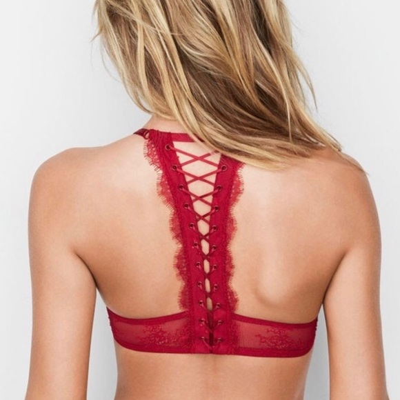 NWOT Victoria’s Secret Front Close Lace Push-up Bra Vibrant Red 32C - Picture 3 of 10